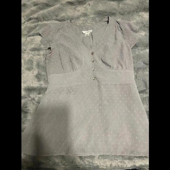 Ann Taylor LOFT Gray Polka Dot Button-Front Blouse - Size 2 - Picture 1 of 2